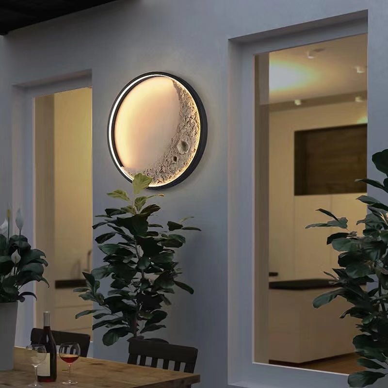 Outdoor Moonlight Wall Lamp Modern LED Garden Light | Moon Texture Design | Waterproof Metal Resin | Warm White 3000K