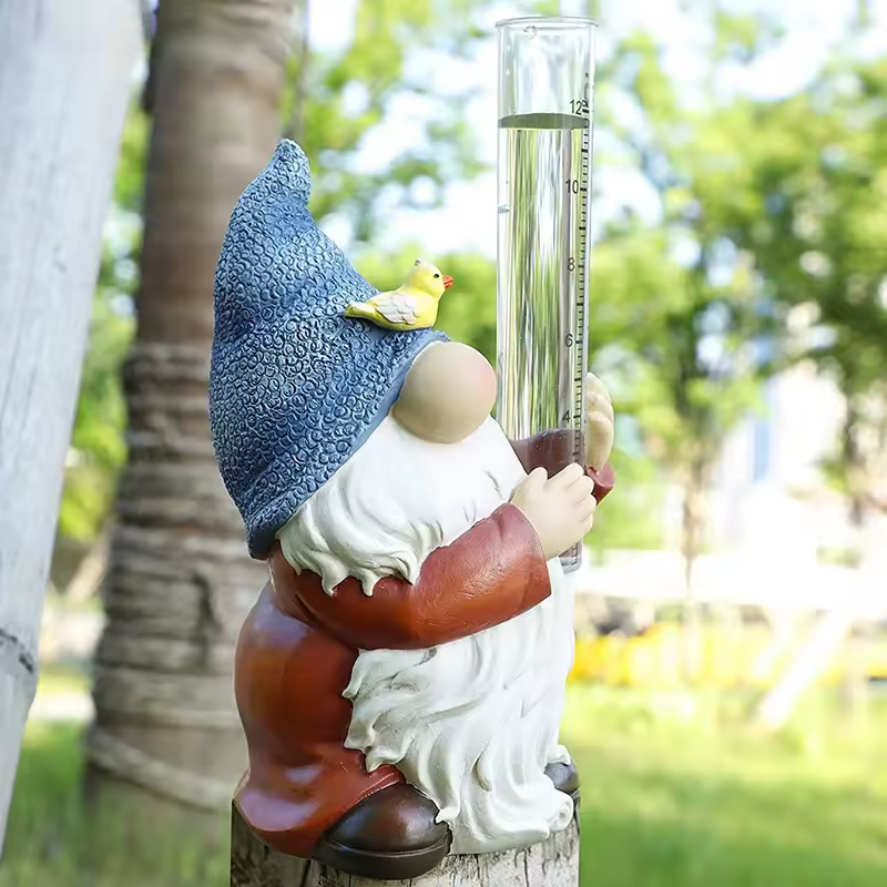 Garden Gnome with Rain Gauge for Garden & Lawn | Weatherproof Resin Garden Decor | Decorative Rain Measurement Figurine