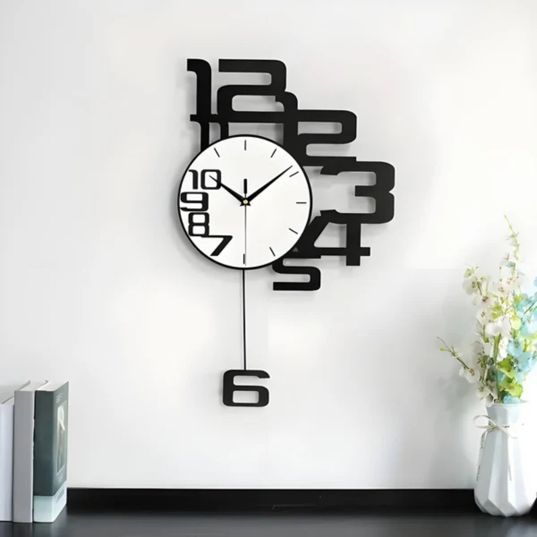 Large Modern Wall Clock Silent Quartz | Aevum Metal Wall Clock 40x68cm | Minimalist Black Design | Living Room Bedroom Office Decor