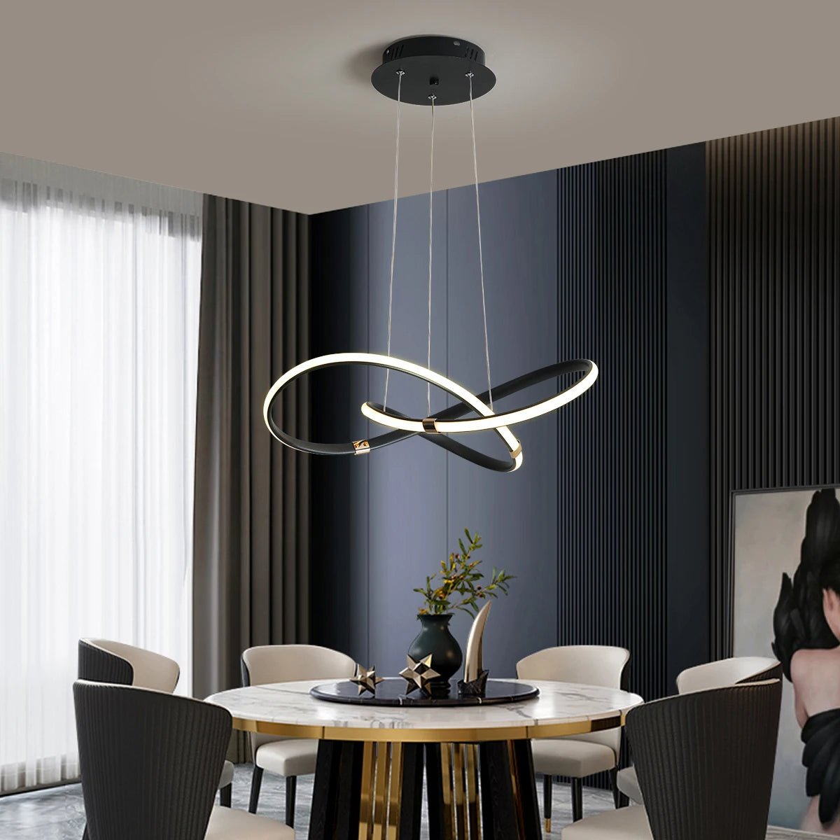 Emulance Luxe Pendant Lamp | Small Black & Gold Chandelier | 24W LED | Adjustable Hanging | 8–12m² Coverage