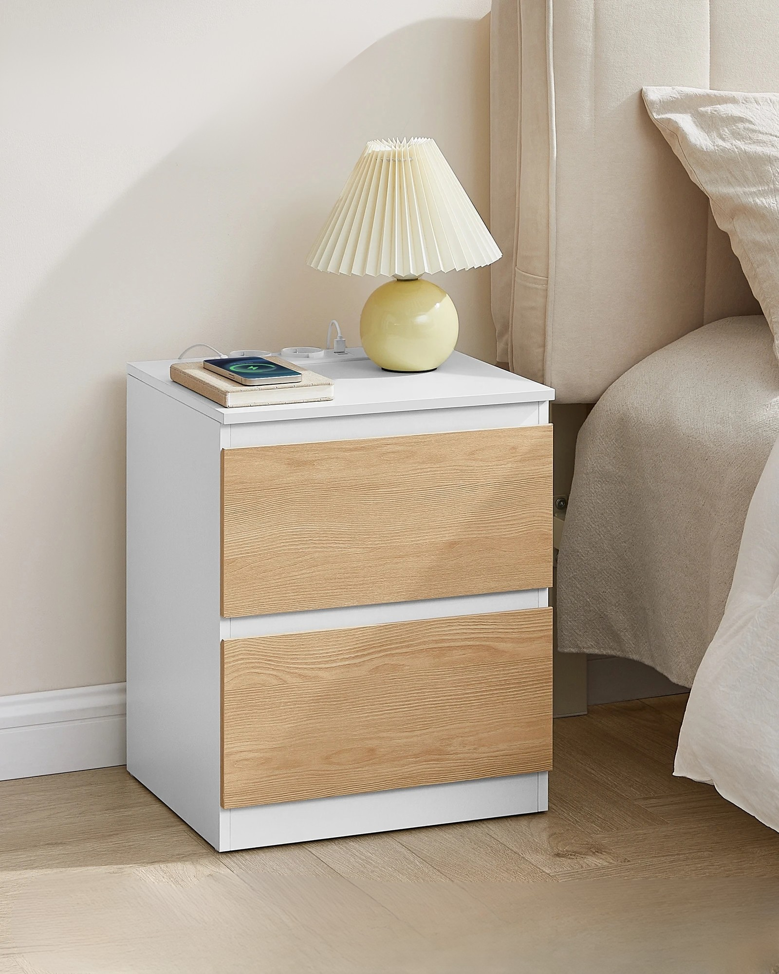 Sereva Nightstand Set of 2 with Outlets & USB Ports | Modern Bedside Tables with Charging Station | 2 Drawer Storage Cabinets