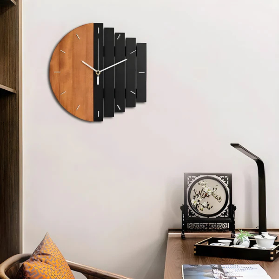 Wooden Wall Clock Large 3D Design | Vesper Rustic Wood Clock 30cm | Silent Quartz Wall Decor | Living Room Bedroom Interior