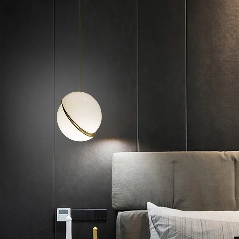 Golden Pendant Lamp Lumaglo Crescent Design | Acrylic Brass Finish | E27 Socket | Elegant Ceiling Lighting for Bedroom Living Room