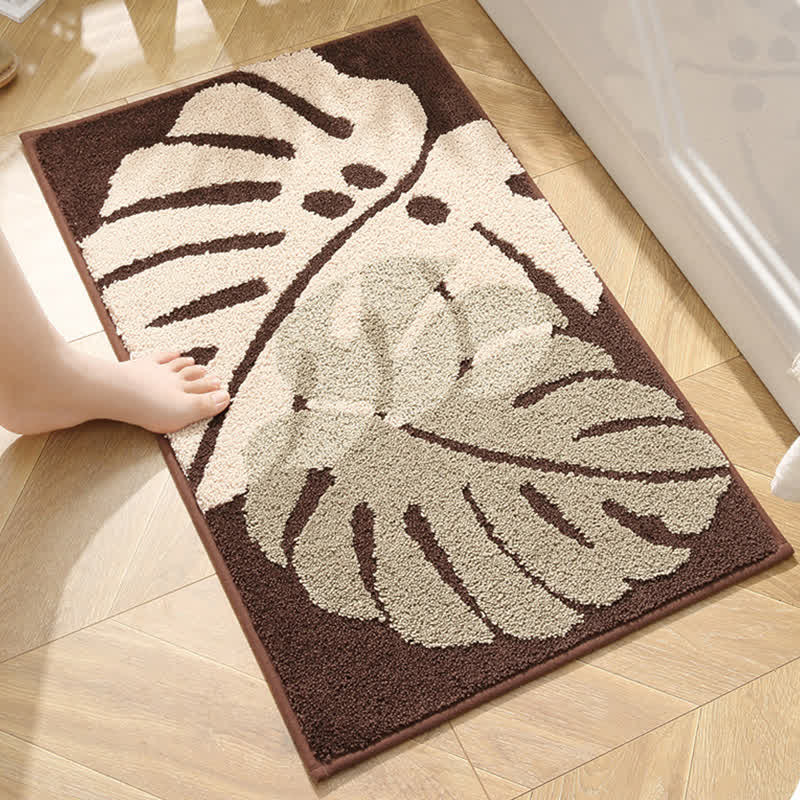 Palm Leaf Non-Slip Entryway Rug | Soft Absorbent Bath Mat for Bathroom, Kitchen & Home | Polyester Floor Rug 40x65 / 50x80cm