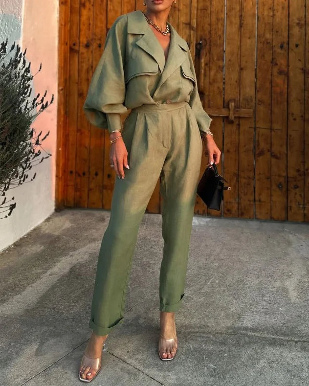 Women | Two-Piece Set | Loose Blazer | Long Pants | Relaxed Fit | Elegant Casual