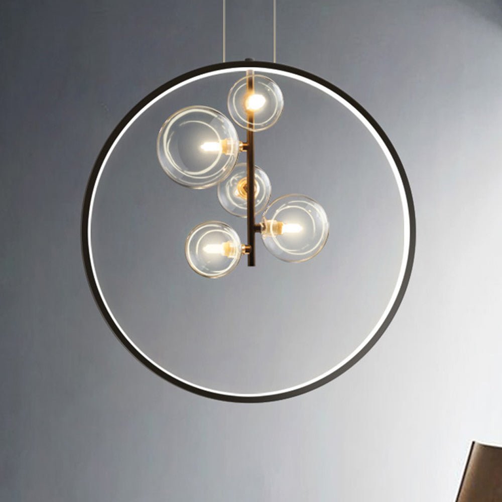 Nordic Bubble Glass Pendant Lamp with Ring Modern Hanging Light | Metal Acrylic Design | G9 LED Strip Compatible | Warm White Indoor Lighting
