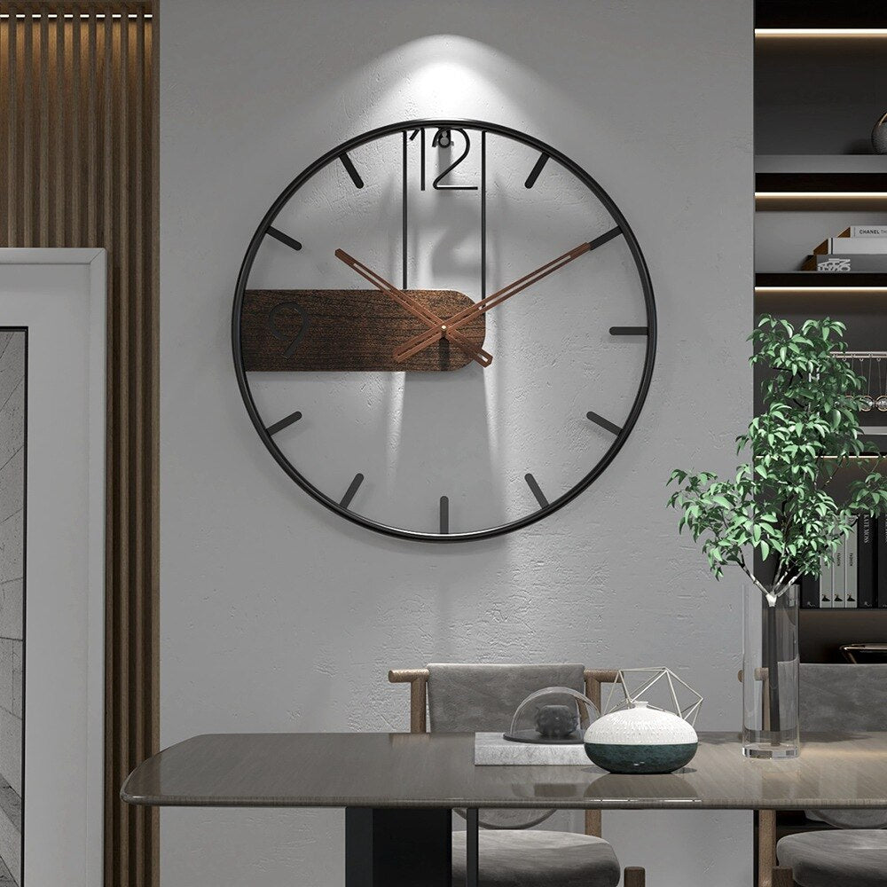 Minimalist Walnut Wood Wall Clock with Stainless Steel Frame | Silent Quartz Movement | Modern Living Room Office Decor