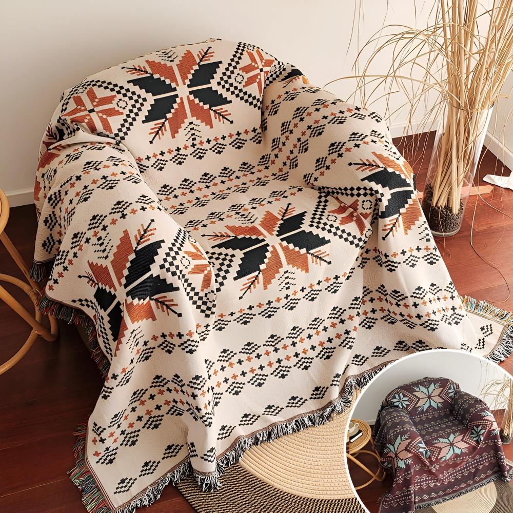 Boho Picnic Blanket Moroccan Pattern | Water-Repellent Microfiber-Cotton Blend | Outdoor Beach Camping Throw | Soft & Durable