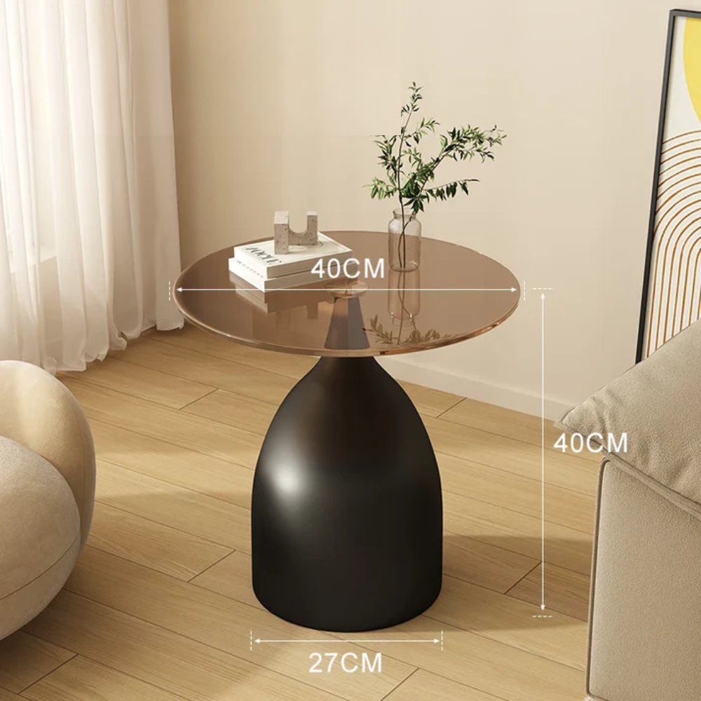 Varellia Modern Round Glass Side Table | Minimalist Steel Accent Table | Elegant Coffee & Nightstand Table