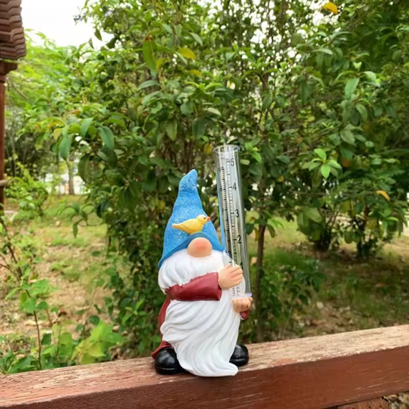 Garden Gnome with Rain Gauge for Garden & Lawn | Weatherproof Resin Garden Decor | Decorative Rain Measurement Figurine