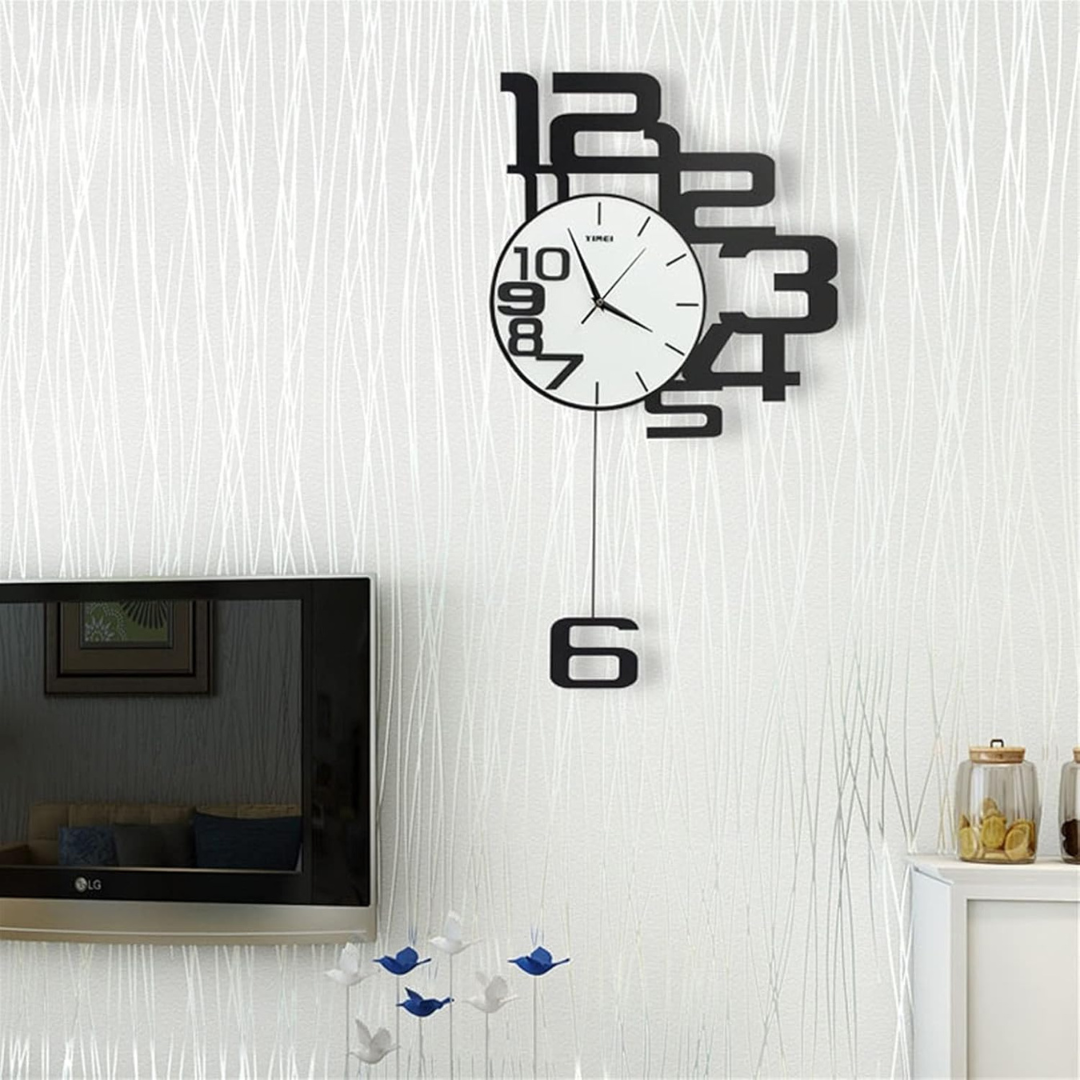 Large Modern Wall Clock Silent Quartz | Aevum Metal Wall Clock 40x68cm | Minimalist Black Design | Living Room Bedroom Office Decor