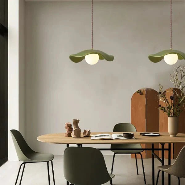 Wabi Sabi Lotus Leaf Pendant Lamp Organic Dining Design | G9 Bulb Base | Metal & Resin | Minimalist Ambient Lighting