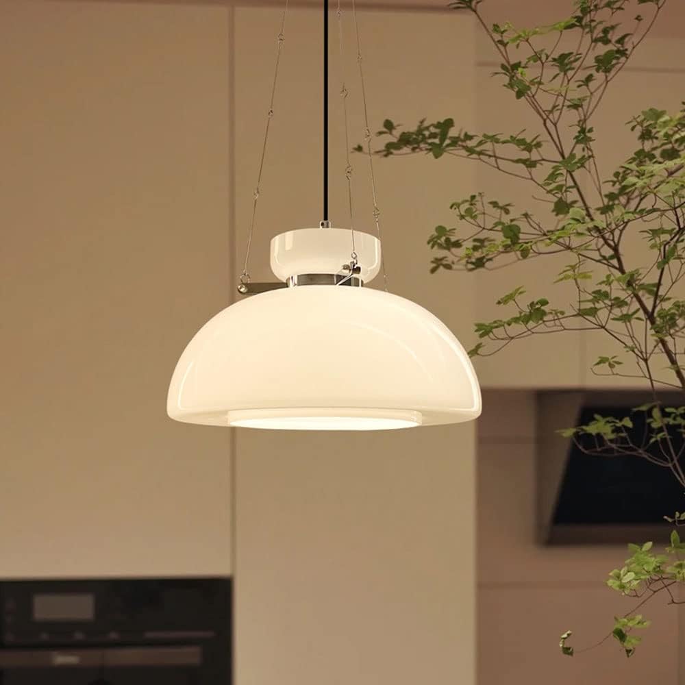 Milky Glass Pendant Lamp Modern Vintage Design | E27 LED Hanging Light | Frosted Milky Shade | Metal Ceiling Light | 40cm