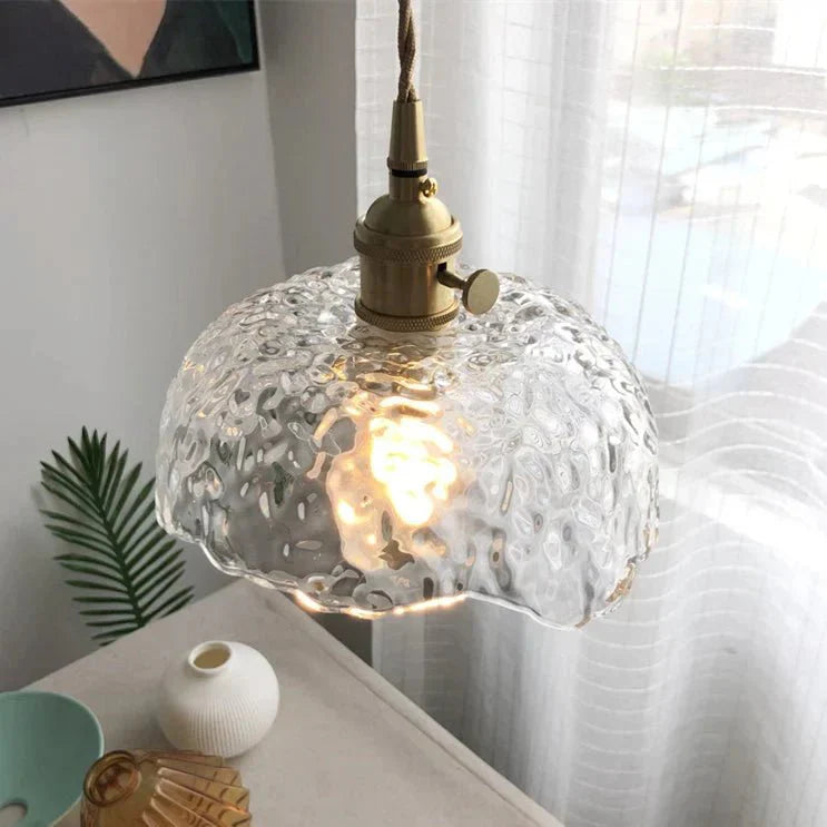 Irregular Glass Pendant Lamp | Brass & Glass Design | E27 Socket | Modern Decorative Hanging Light | Indoor Ceiling Lighting