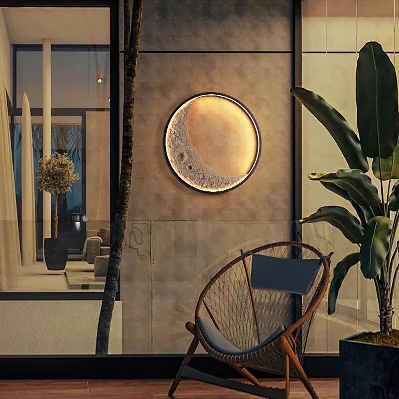 Outdoor Moonlight Wall Lamp Modern LED Garden Light | Moon Texture Design | Waterproof Metal Resin | Warm White 3000K