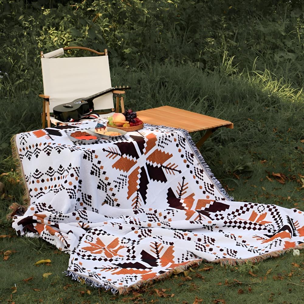 Boho Picnic Blanket Moroccan Pattern | Water-Repellent Microfiber-Cotton Blend | Outdoor Beach Camping Throw | Soft & Durable