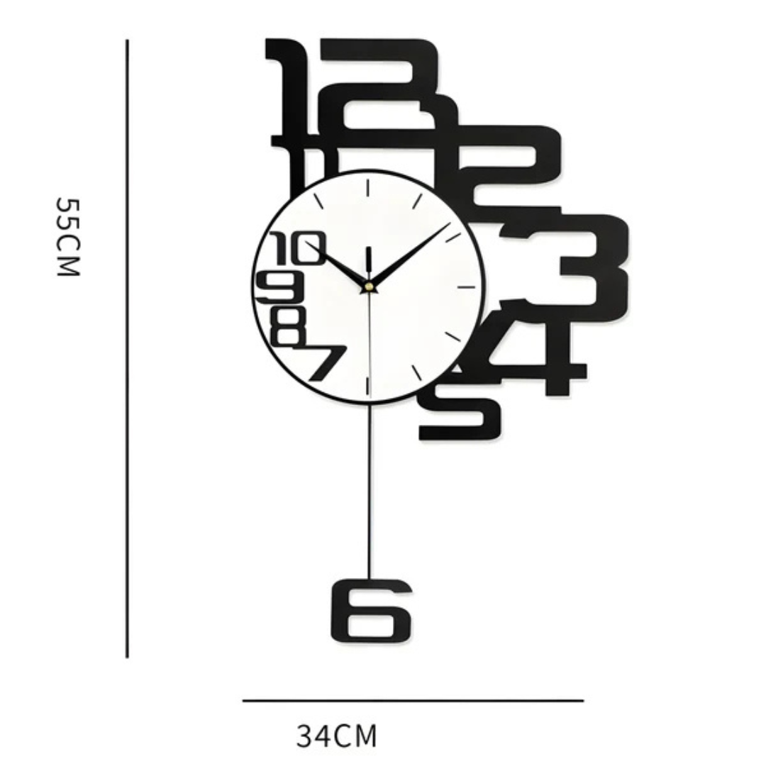 Large Modern Wall Clock Silent Quartz | Aevum Metal Wall Clock 40x68cm | Minimalist Black Design | Living Room Bedroom Office Decor