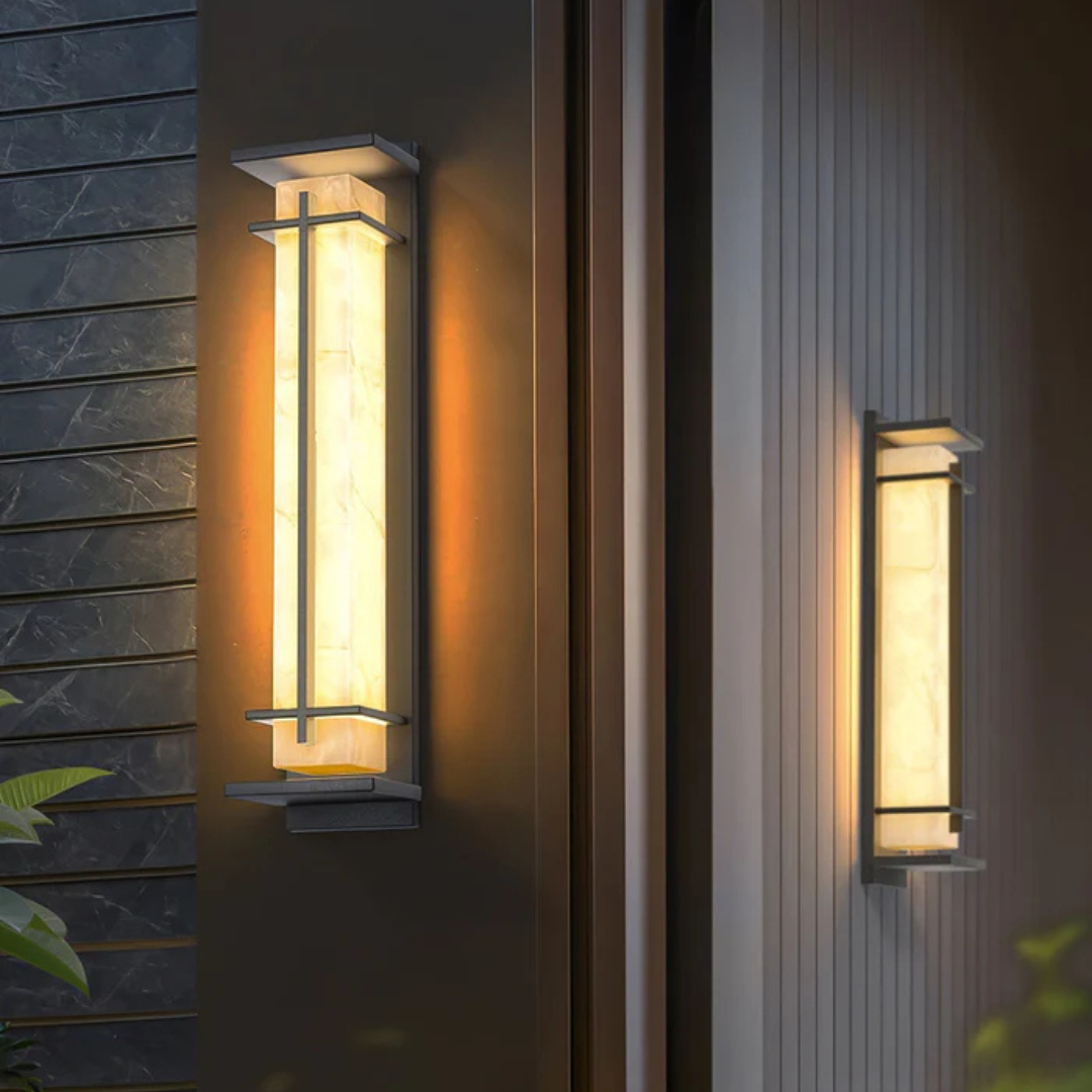 Modern LED Outdoor Wall Lamp for Garden & Terrace | IP65 Waterproof Stainless Steel Exterior Light | Black Marble Look Design | Minimalist Outdoor Lighting