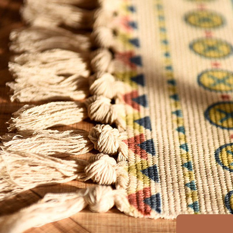 Bohemian Cotton Linen Tassel Entryway Rug | Woven Absorbent Door Mat 60x90cm | Decorative Anti-Slip Floor Rug for Home & Porch