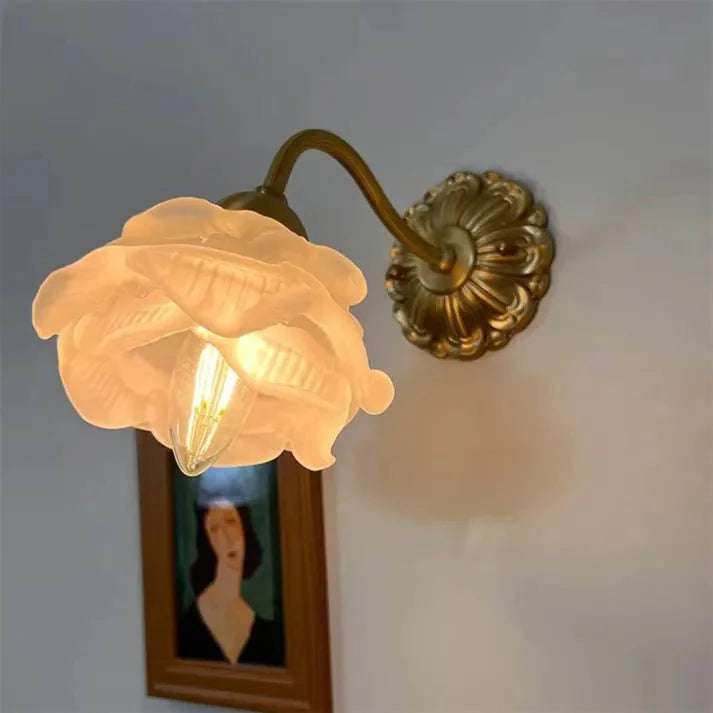 Vintage Copper Flower Petal Glass Wall Lamp | Floral Glass Wall Light | E14 Fixture | Decorative Ambient Lighting