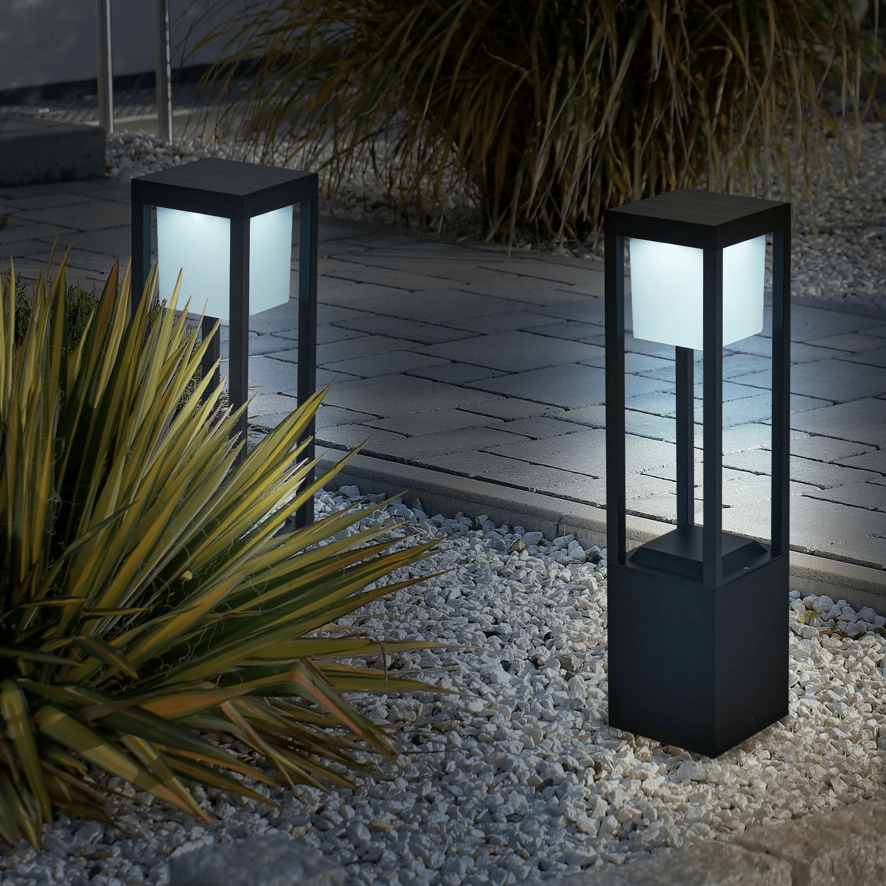 Nimbus Cube Solar Outdoor Lamp 60cm | Modern LED Garden Light | Aluminum Waterproof IP54 | Warm White Path Terrace Lighting