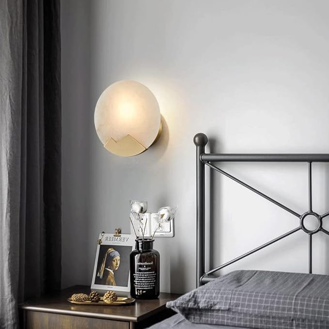 Scandinavian Marble Wall Lamp for Bedroom & Living Room | Minimalist Copper Accent Light | Dimmable E14 LED | Luxury Wall Sconce
