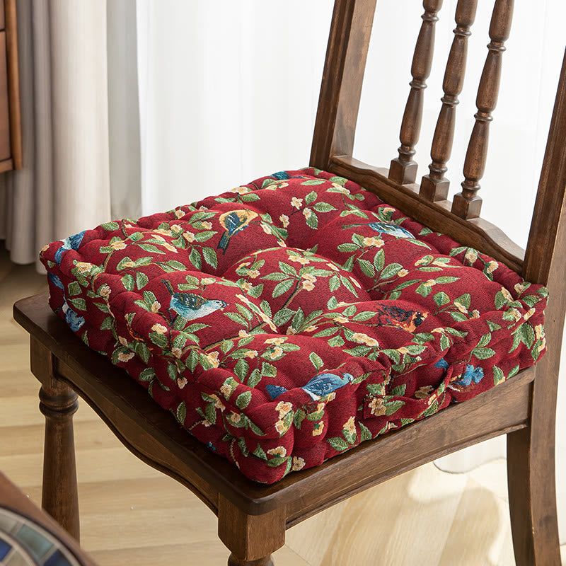 Ownkoti Bird Leaf Jacquard Chair Pad Floor Cushion | Thick Bohemian Seat Pillow with Handle | Soft Floor & Chair Cushion for Home and Office