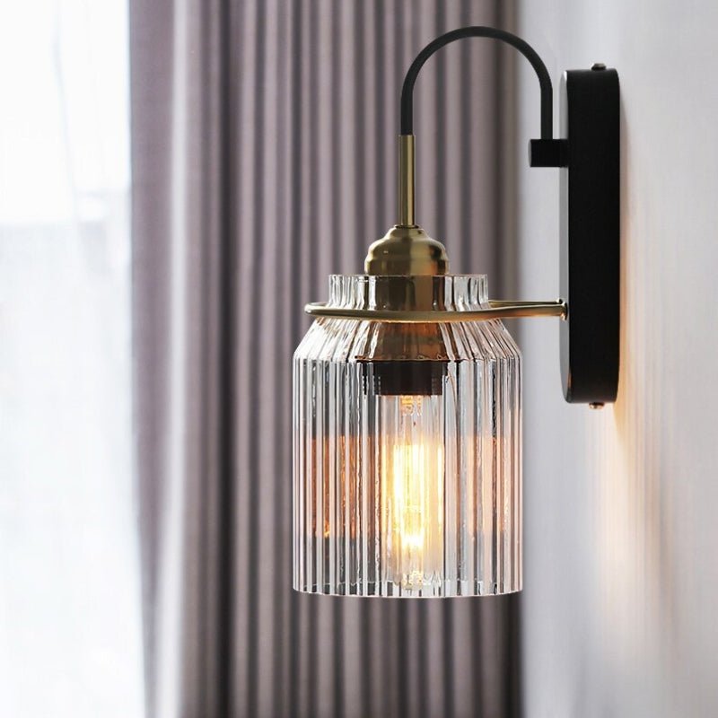 Vintage wall lamp with ribbed glass shade