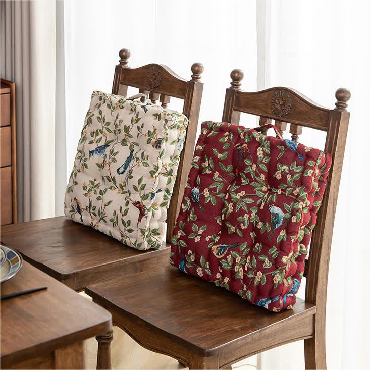Ownkoti Bird Leaf Jacquard Chair Pad Floor Cushion | Thick Bohemian Seat Pillow with Handle | Soft Floor & Chair Cushion for Home and Office