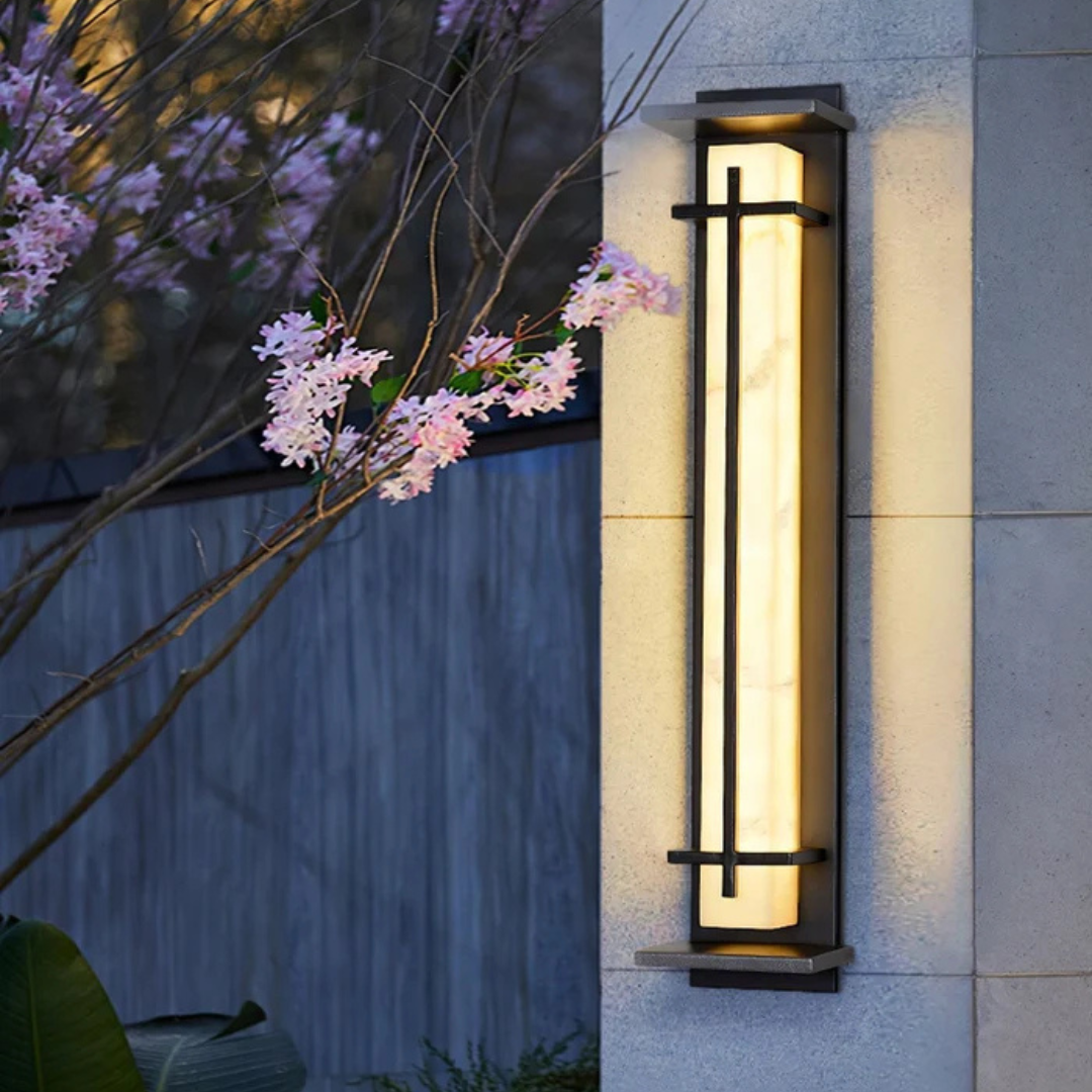 Modern LED Outdoor Wall Lamp for Garden & Terrace | IP65 Waterproof Stainless Steel Exterior Light | Black Marble Look Design | Minimalist Outdoor Lighting