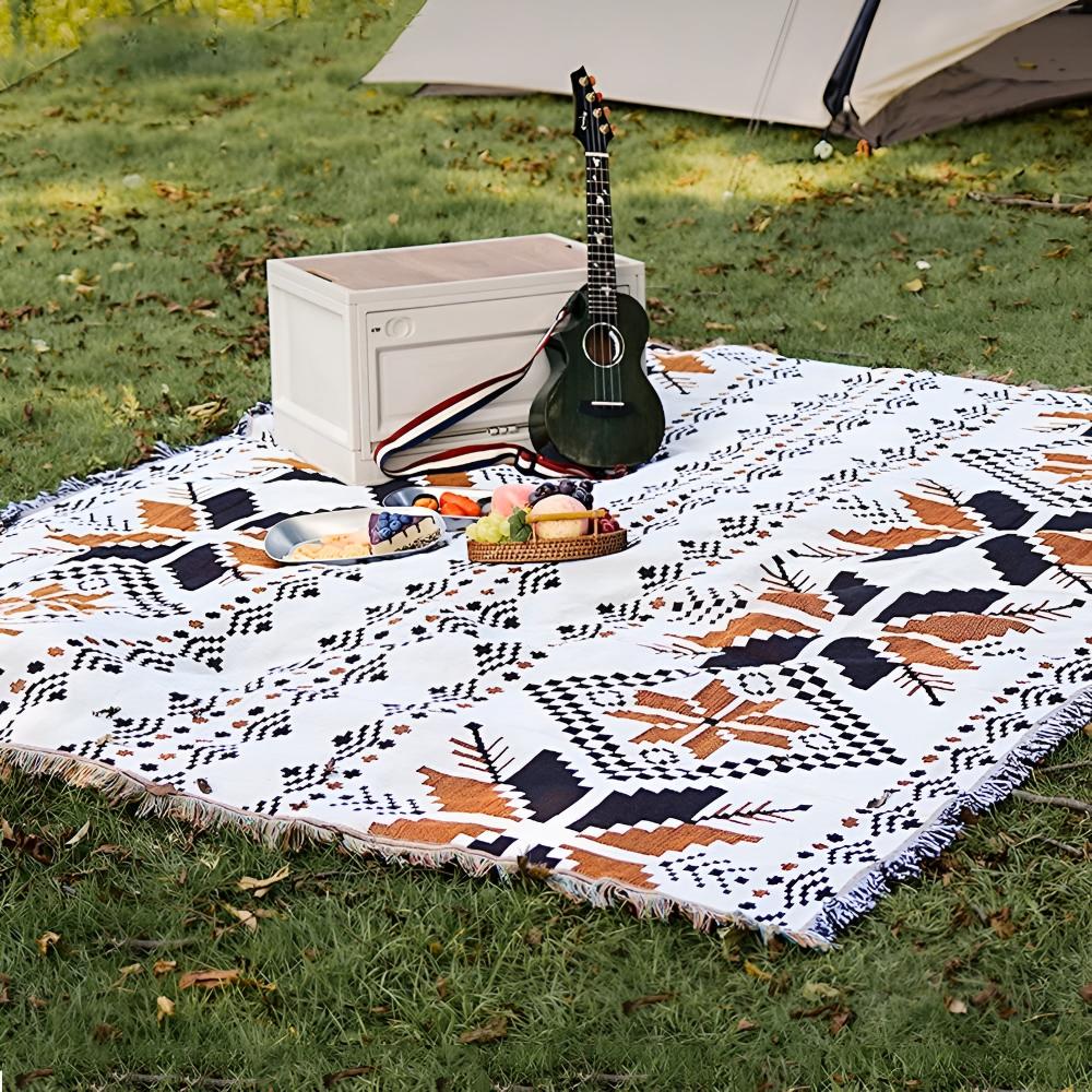Boho Picnic Blanket Moroccan Pattern | Water-Repellent Microfiber-Cotton Blend | Outdoor Beach Camping Throw | Soft & Durable