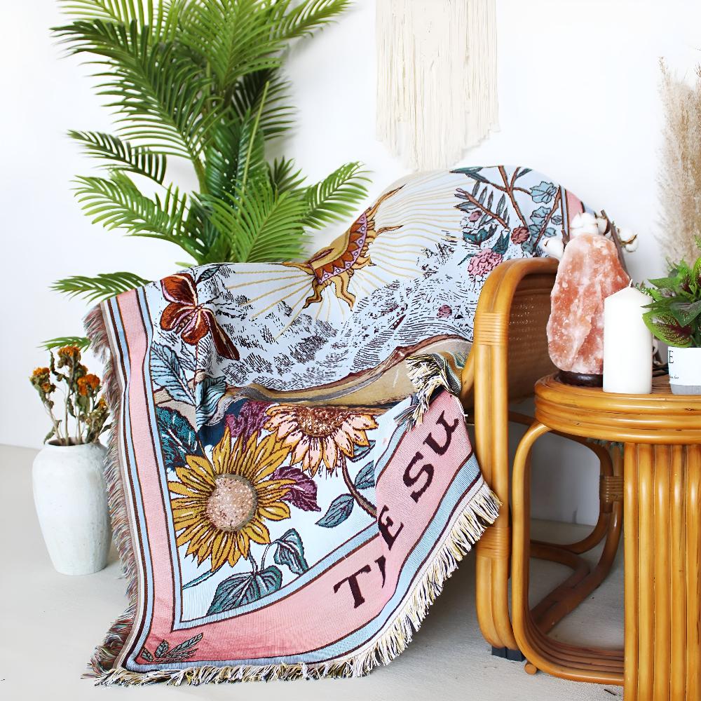 Boho Wall Tapestry Sun Tarot 130x160 cm | Jacquard Microfiber Throw | Spiritual Wall Hanging Blanket | Living Room Bedroom Decor