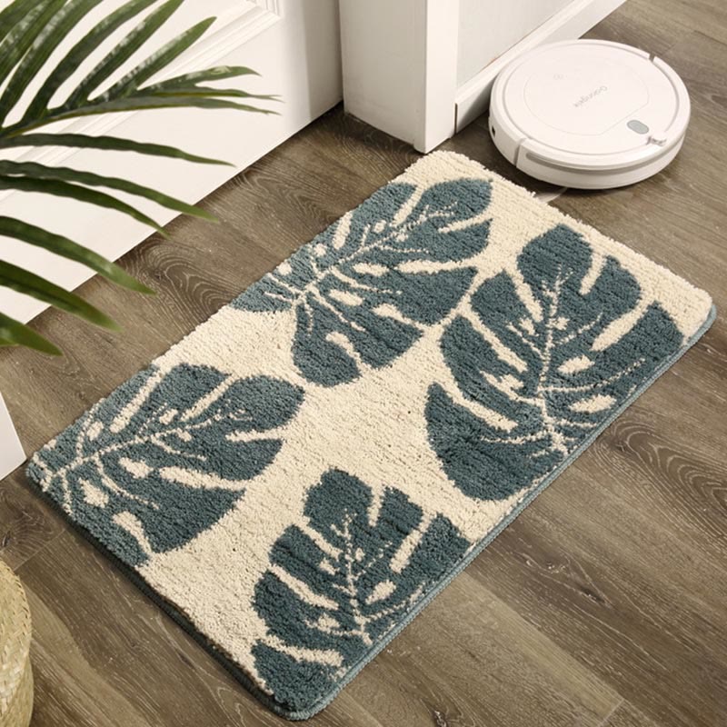 Leaves Print Anti-Slip Bathroom Rug | Soft Plush Microfiber Floor Mat for Bathroom, Kitchen & Entryway | Non-Slip Polyester Rug