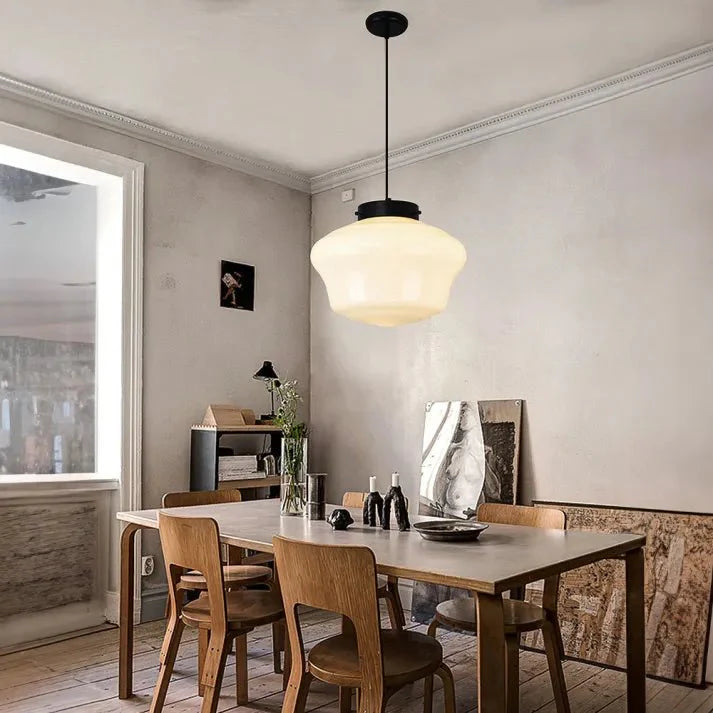 Vintage White Milk Glass Geometric Jar Pendant Lamp | E27 Hanging Light | Adjustable Cord | Decorative Ambient Lighting
