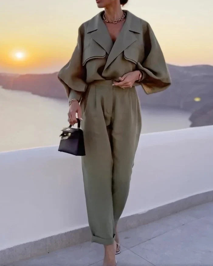 Women | Two-Piece Set | Loose Blazer | Long Pants | Relaxed Fit | Elegant Casual