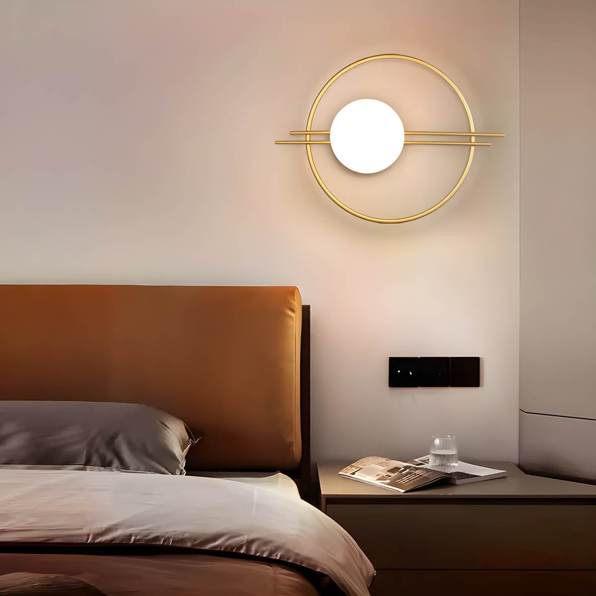 Modern Glass Wall Lamp for Bedroom & Living Room | Iron Frame Design | 7W LED | 3–5m² Coverage | Non-Dimmable AC Lighting