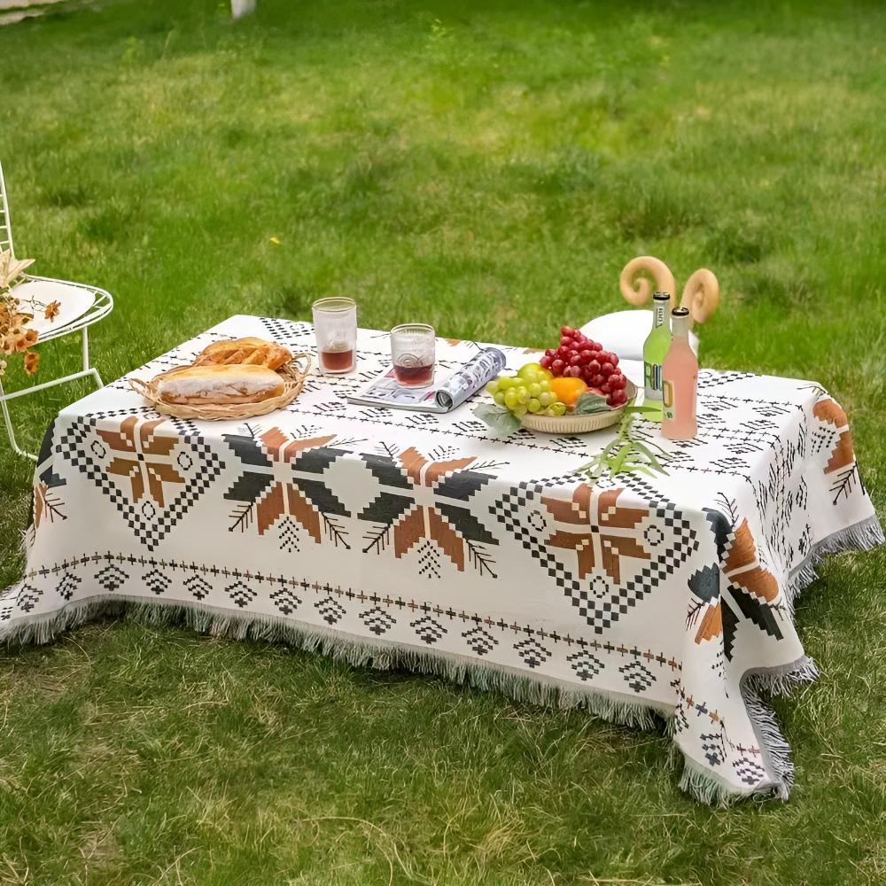 Boho Picnic Blanket Moroccan Pattern | Water-Repellent Microfiber-Cotton Blend | Outdoor Beach Camping Throw | Soft & Durable