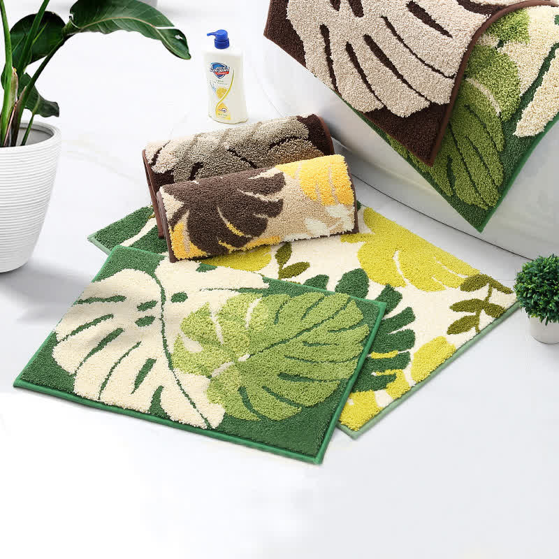 Palm Leaf Non-Slip Entryway Rug | Soft Absorbent Bath Mat for Bathroom, Kitchen & Home | Polyester Floor Rug 40x65 / 50x80cm