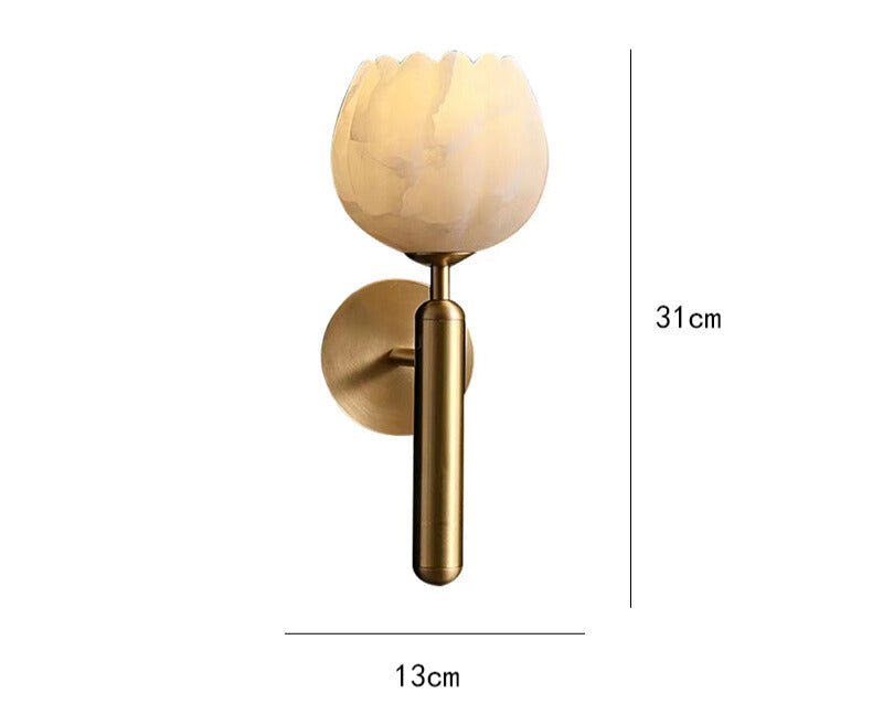 Marble Rose Wall Lamp | Floral Design Wall Light | Marble & Copper Finish | E14 LED Fixture | Decorative Indoor Lighting