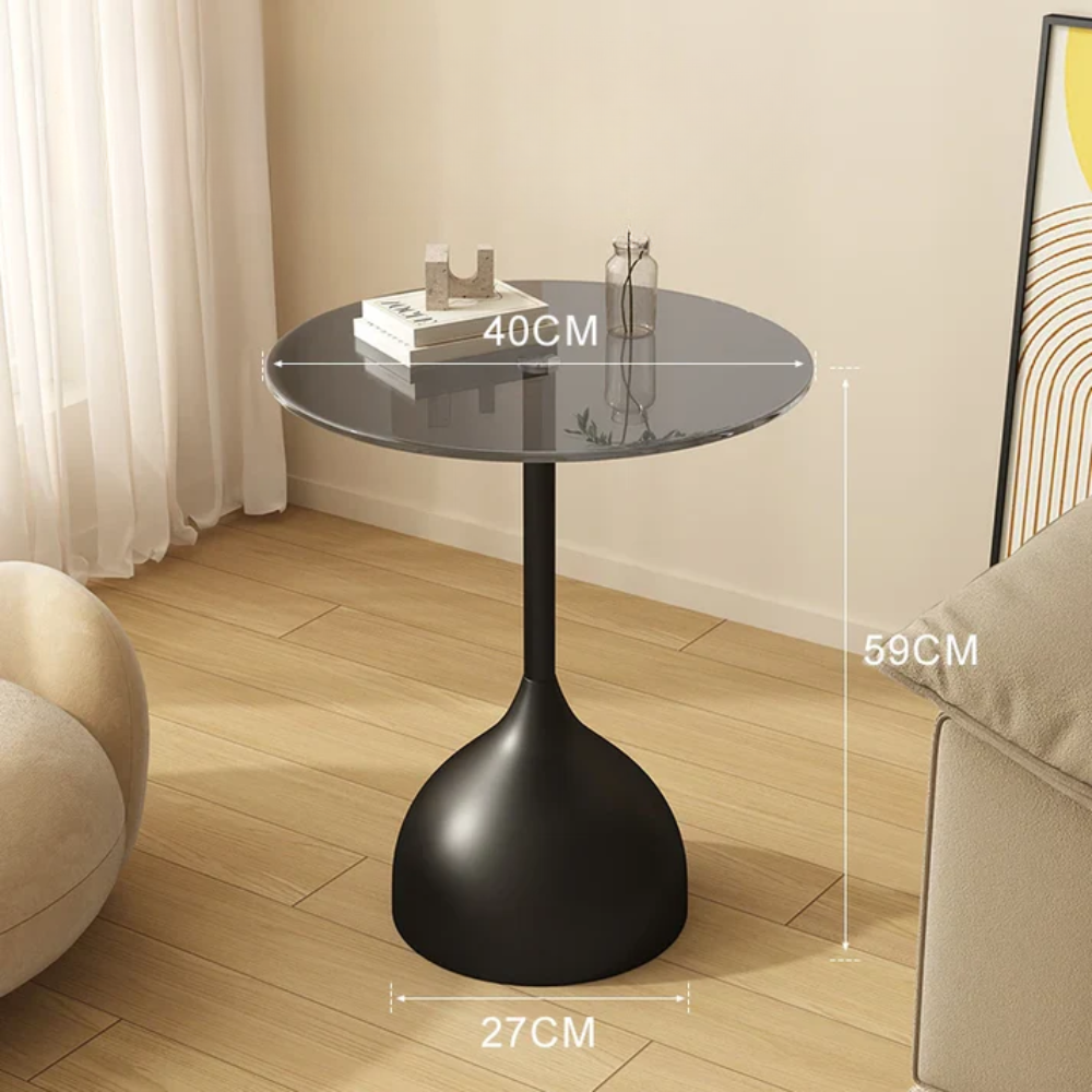 Varellia Modern Round Glass Side Table | Minimalist Steel Accent Table | Elegant Coffee & Nightstand Table