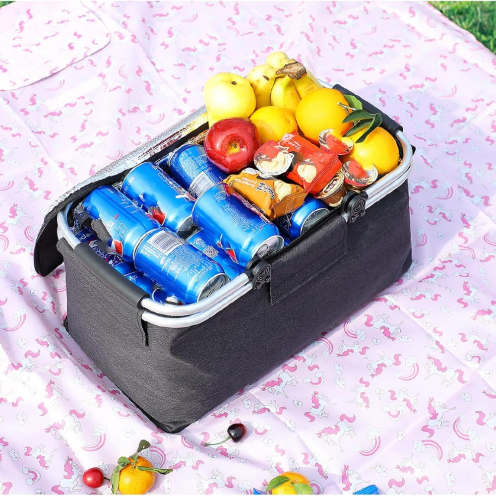 Collapsible Picnic Basket 18L Insulated | Leak-Proof Waterproof Oxford Fabric | Aluminum Frame | Foldable for Travel Shopping