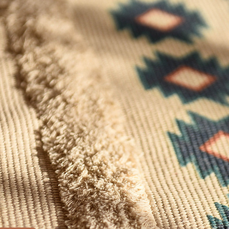 Bohemian Cotton Linen Tassel Entryway Rug | Woven Absorbent Door Mat 60x90cm | Decorative Anti-Slip Floor Rug for Home & Porch