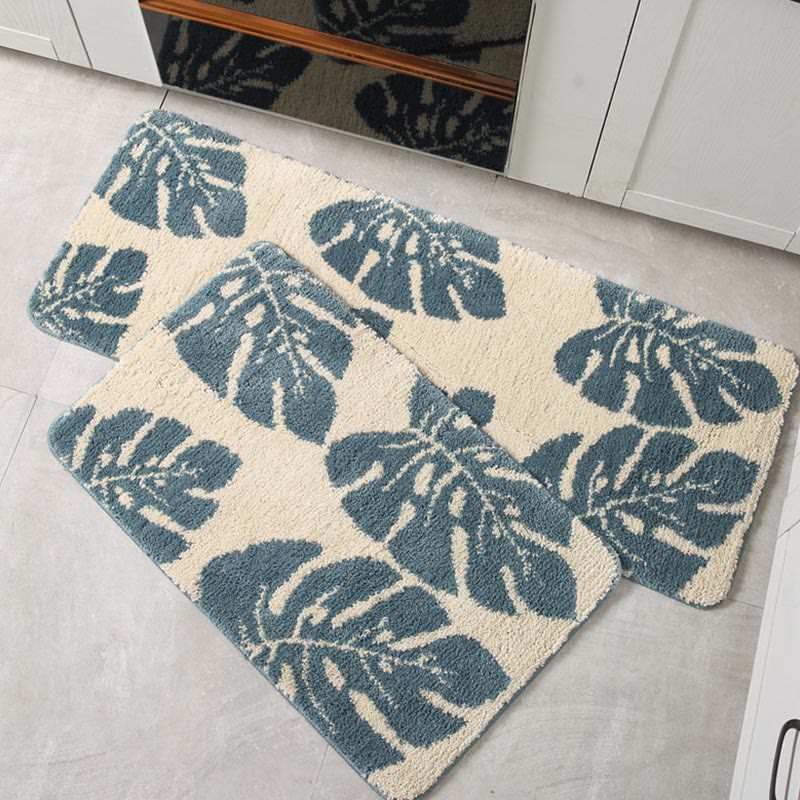 Leaves Print Anti-Slip Bathroom Rug | Soft Plush Microfiber Floor Mat for Bathroom, Kitchen & Entryway | Non-Slip Polyester Rug