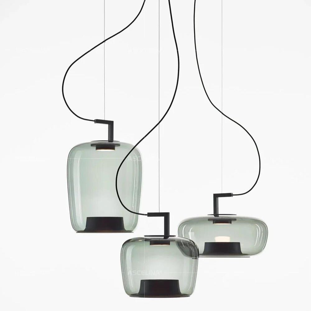Scandinavian Modern Kitchen Pendant Lamp with Glass Globe | E27 LED Ceiling Light | Iron & Glass Stone | Dining Table Hanging Light