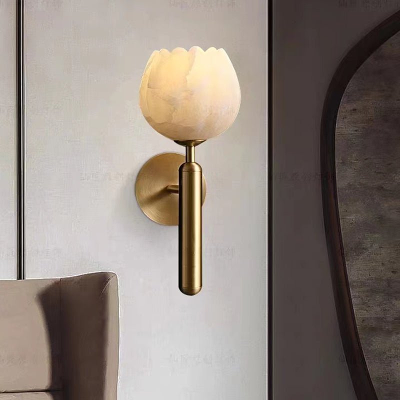Marble Rose Wall Lamp | Floral Design Wall Light | Marble & Copper Finish | E14 LED Fixture | Decorative Indoor Lighting