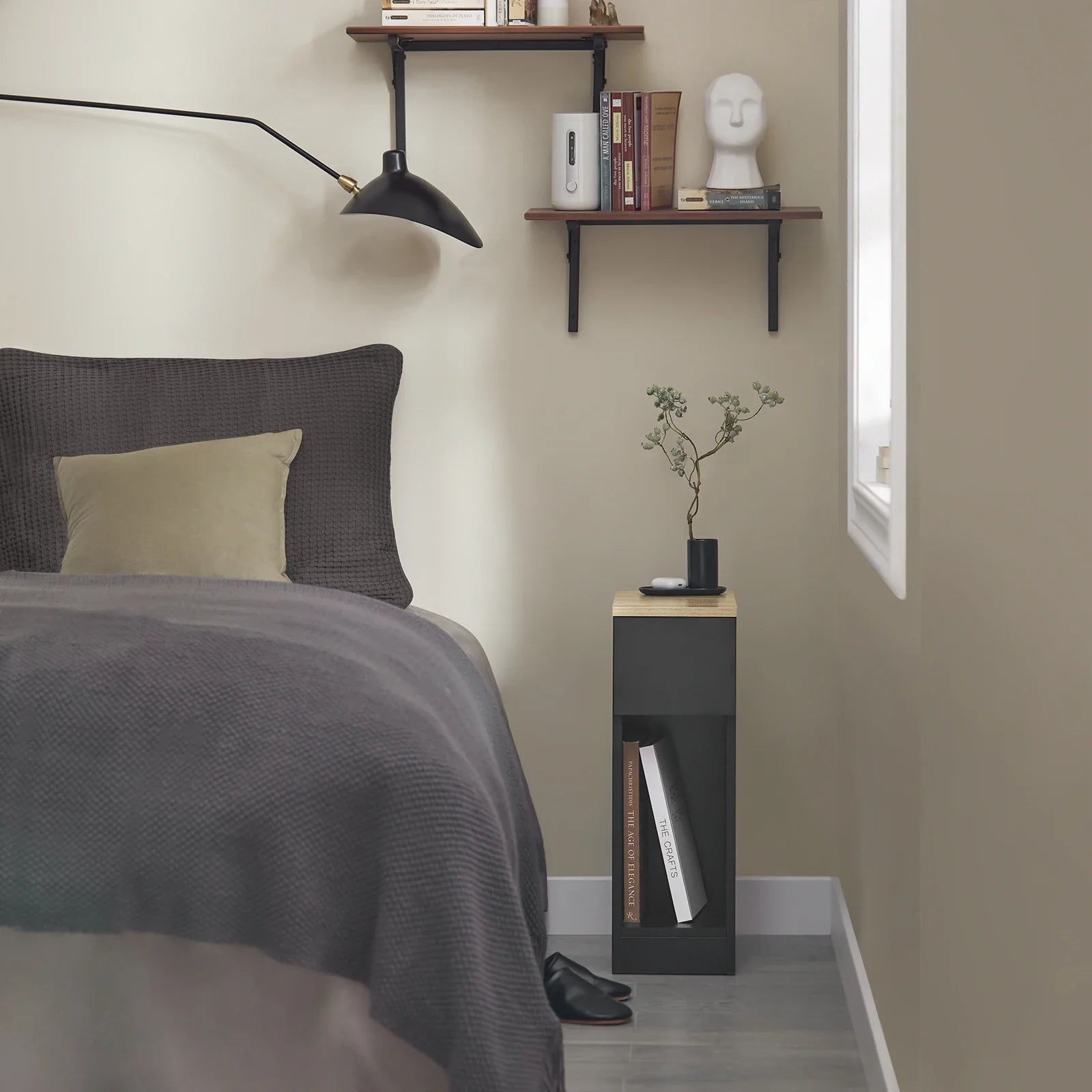 Arvion - Set of 2 Narrow Nightstands with DraArvion Narrow Nightstand Set of 2 for Boxspring or Sofa | Slim Side Tables with Drawer | Compact Modern Storage Solutionwer for Boxspring or Sofa
