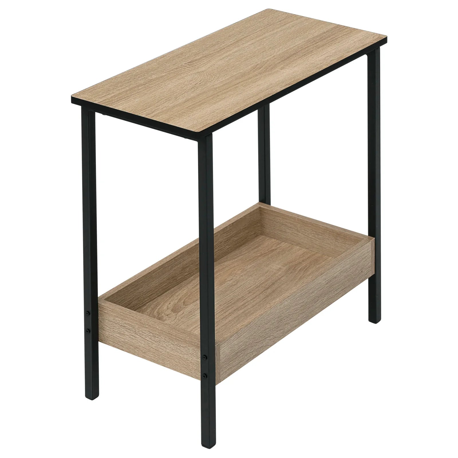 Velistra 2-Shelf Side Table | Wooden & Metal Coffee Table with Storage | Compact Modern Nightstand & Sofa Table | Space-Saving Design | 50 × 55 × 25 cm
