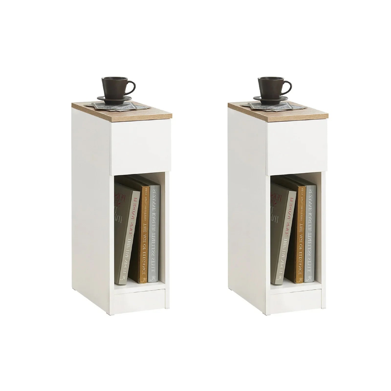 Arvion - Set of 2 Narrow Nightstands with DraArvion Narrow Nightstand Set of 2 for Boxspring or Sofa | Slim Side Tables with Drawer | Compact Modern Storage Solutionwer for Boxspring or Sofa