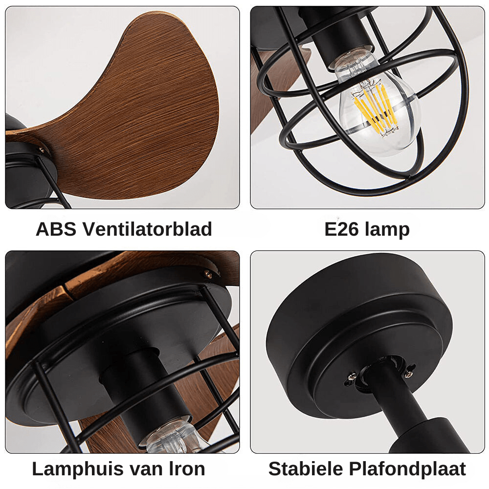 Cute Contemporary Ceiling Fan with Light Dark Walnut | E27/E26 LED Compatible | Remote Control | 8–18 m² Room Size