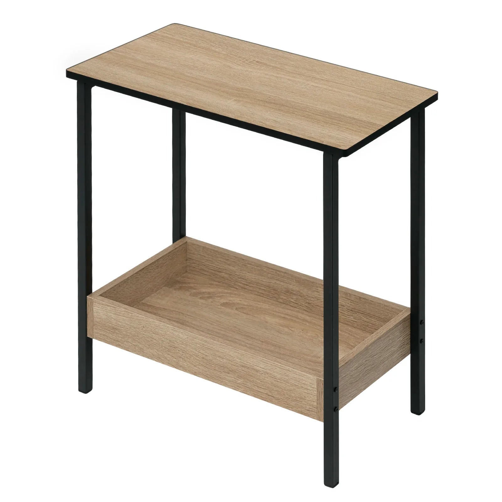 Velistra 2-Shelf Side Table | Wooden & Metal Coffee Table with Storage | Compact Modern Nightstand & Sofa Table | Space-Saving Design | 50 × 55 × 25 cm